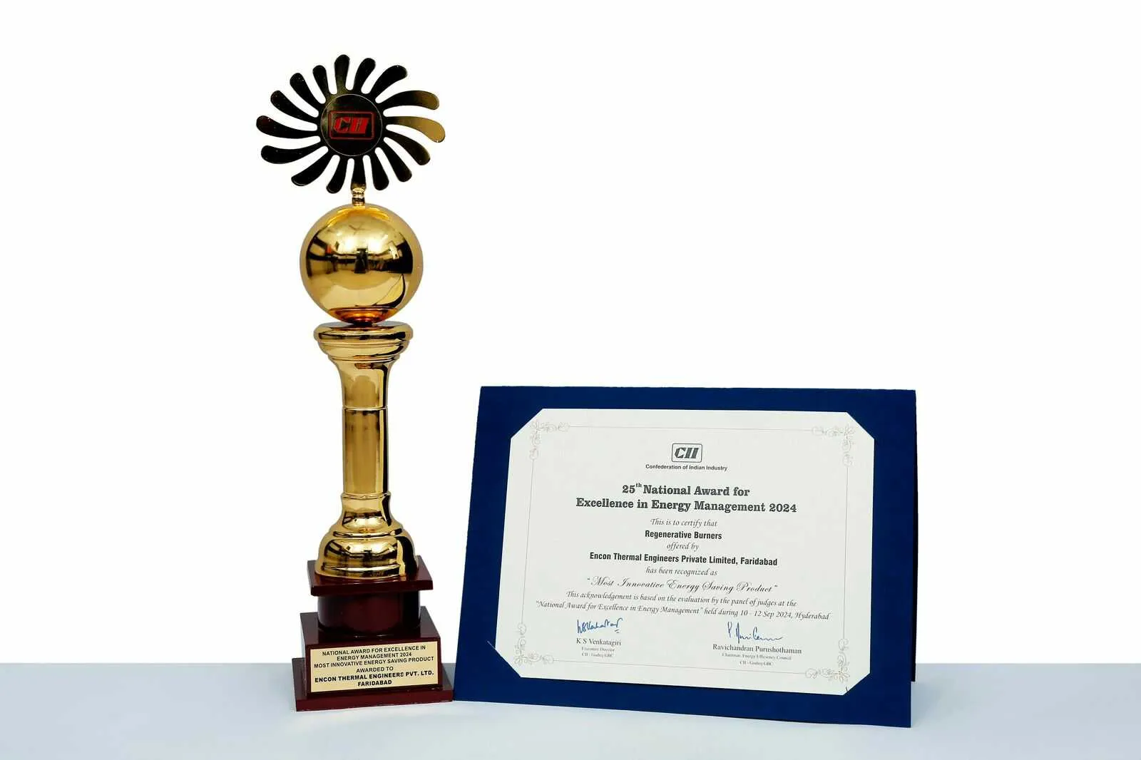 CII 25th National Award for Excellence in Energy Management 2024 — trophy and certificate awarded to Encon Thermal Engineers